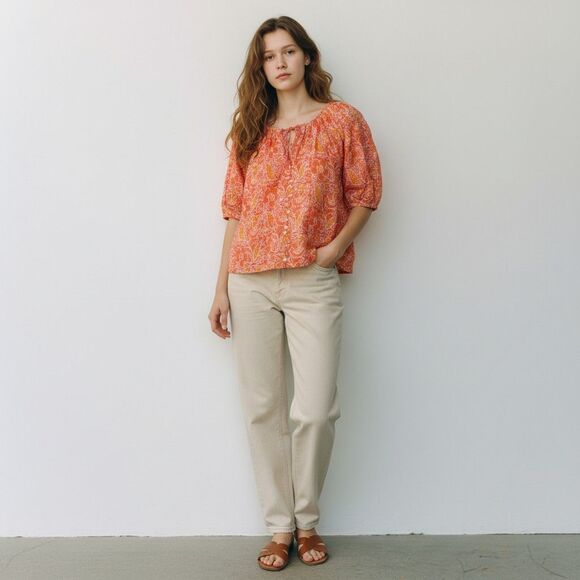 Cleobella Tops - NEW Cleobella Layla Short Sleeve Peasant Top Women Small Coral Floral Bohemian